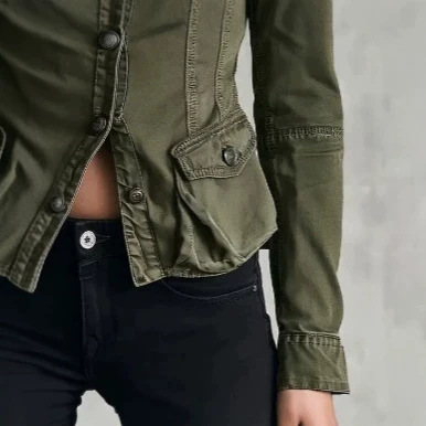 Vintage Washed Military Green Multi-Pocket Jacket