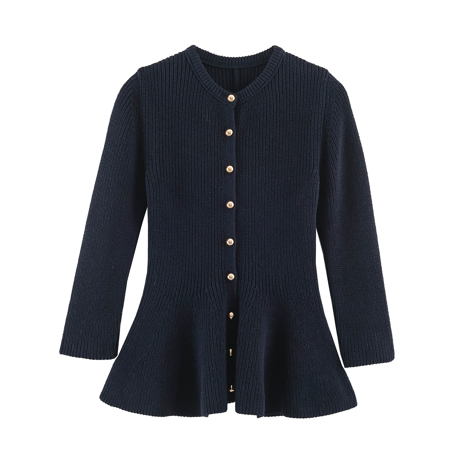 Women's Round Neck Cropped Knit Cardigan Short Skirt Style