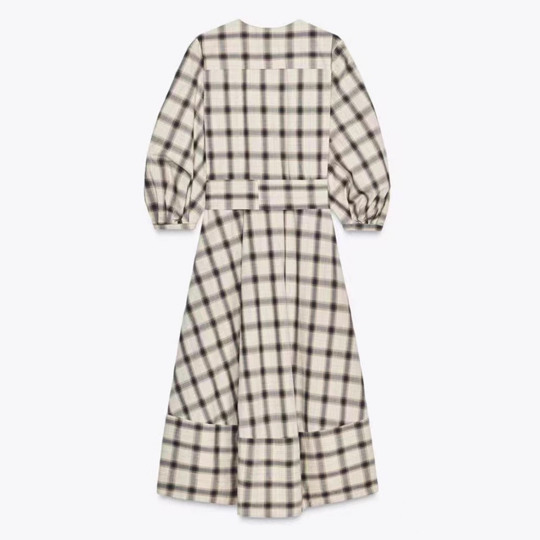 Women's Button-Front Long-Sleeve Belted Plaid Shirt Dress