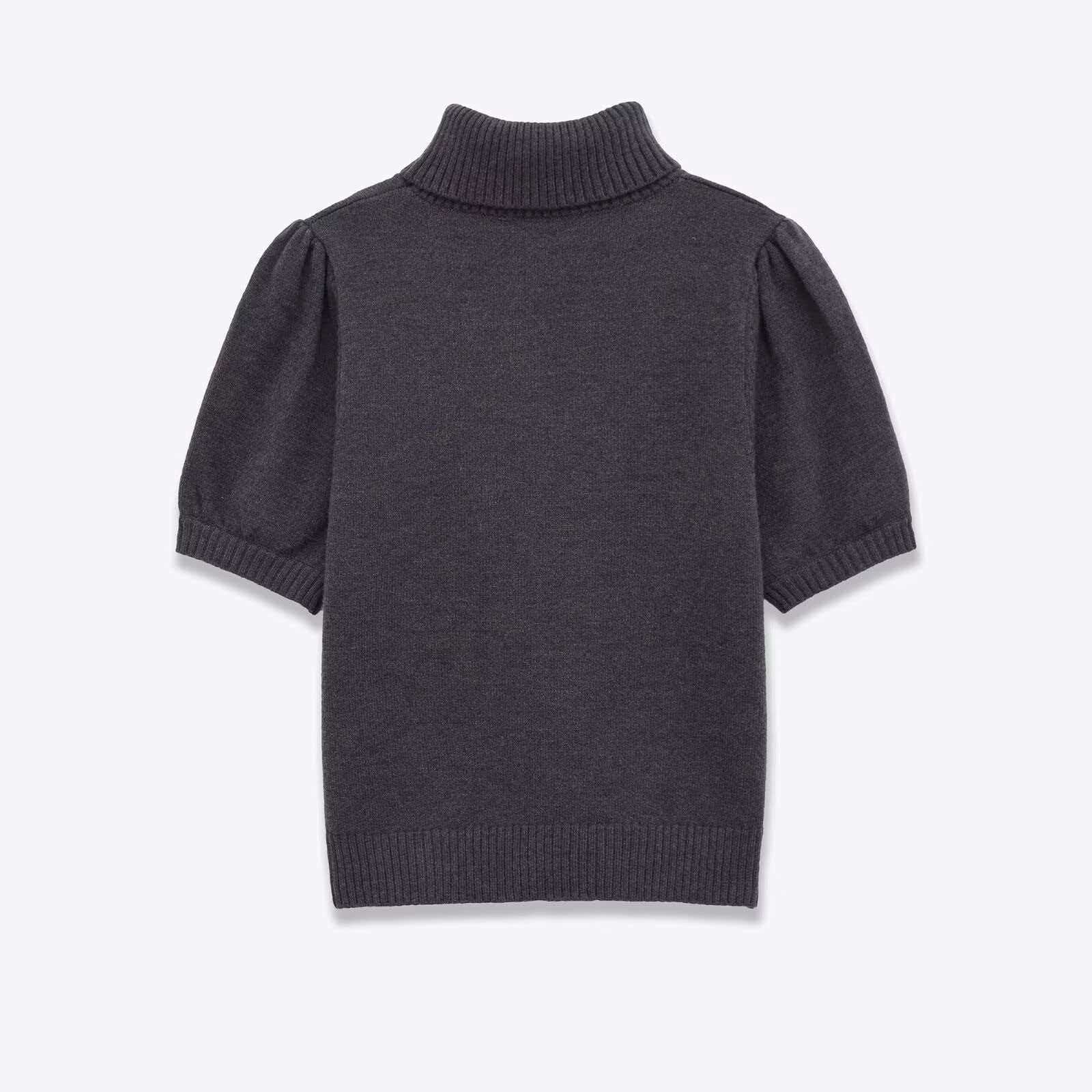 Women's Gray High Neck Short Sleeve Knit Top