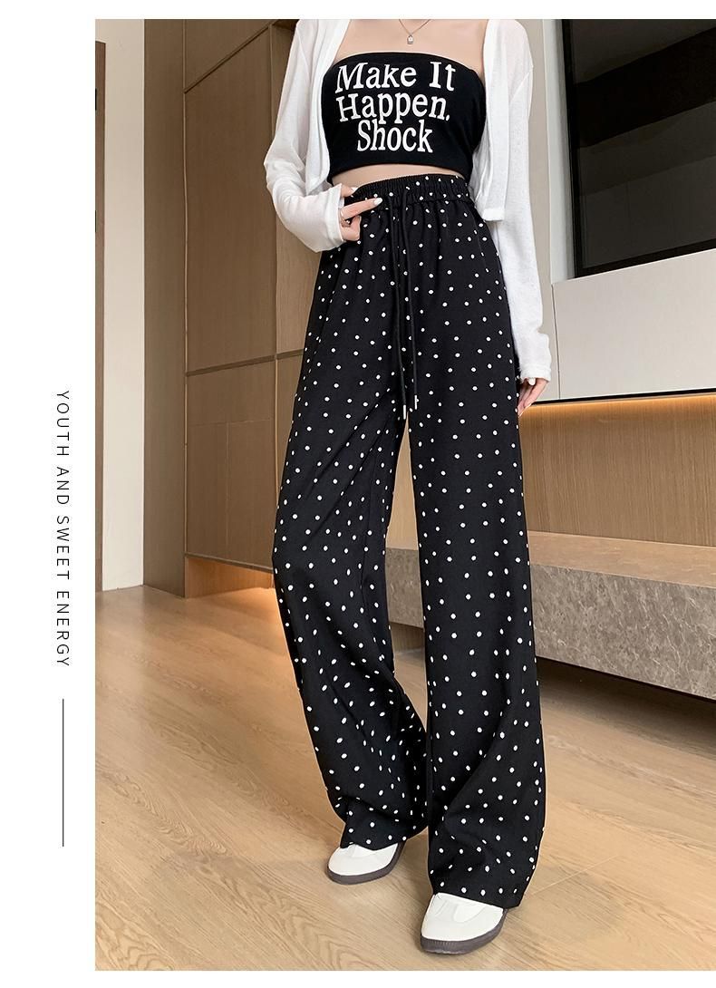 Women's High-Waist Floral Drawstring Pants Straight-Leg