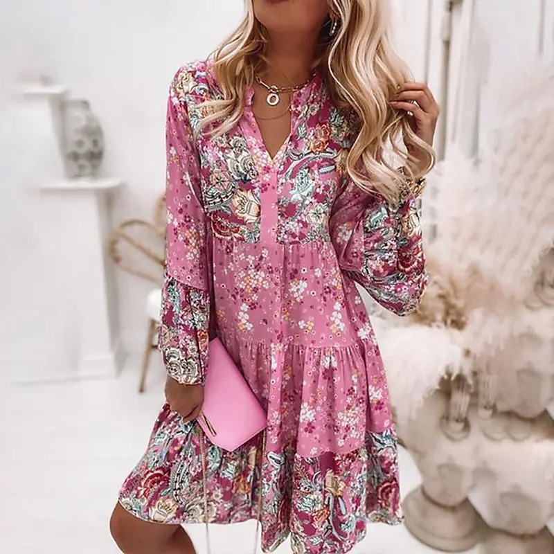 Women's Floral Patchwork Layered Mini Dress