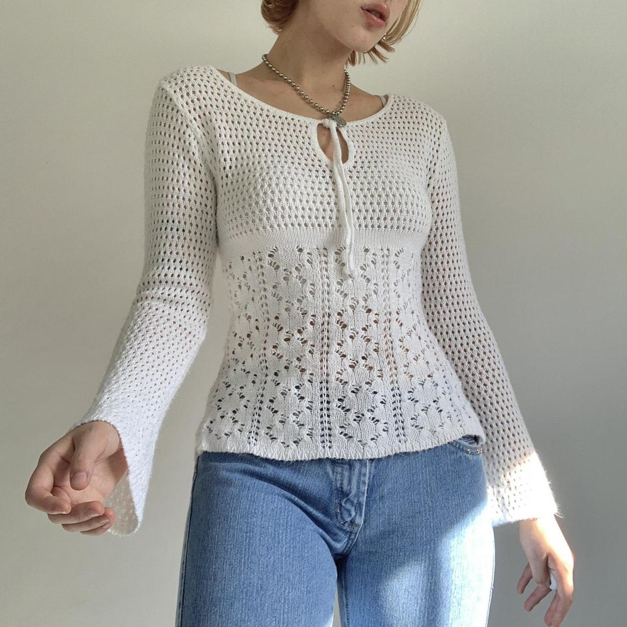 Women's Elegant Crewneck Long Sleeve Slim Fit Hollow Out Knit Sweater