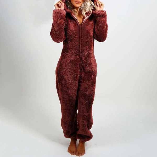 Women's Fleece-Lined Hooded Onesie Pajama Jumpsuit
