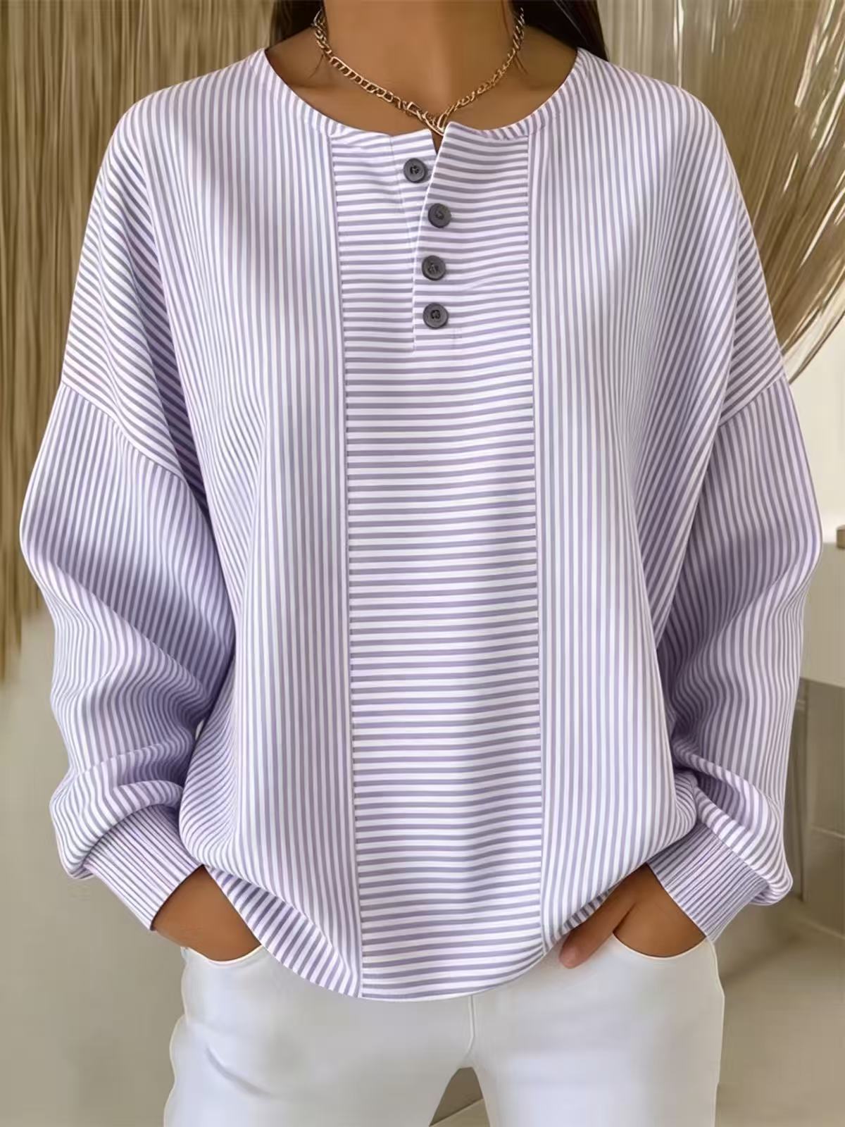 Women's Solid Print Button Sweatshirt