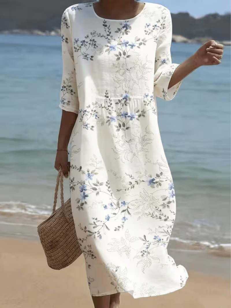 Women's Floral Print Pleated Midi Dress