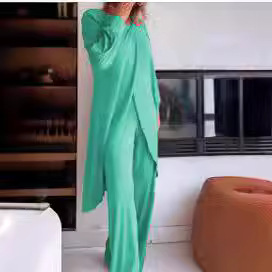 Women's Long Sleeve Asymmetric Wide-Leg Two-Piece Set Casual