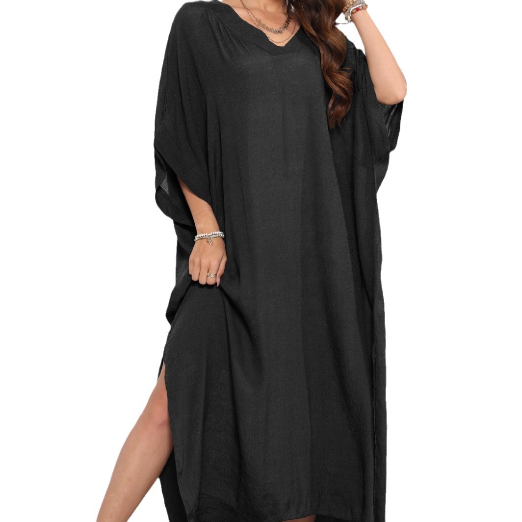 V-Neck Loose Slit Maxi Beach Cover-Up Dress