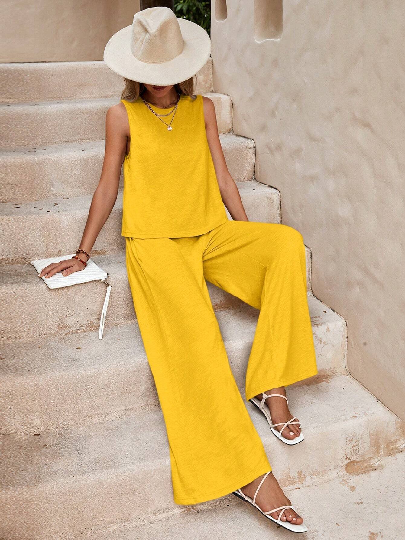 Women's Summer Two-Piece Cotton Set Casual Crewneck Pullover