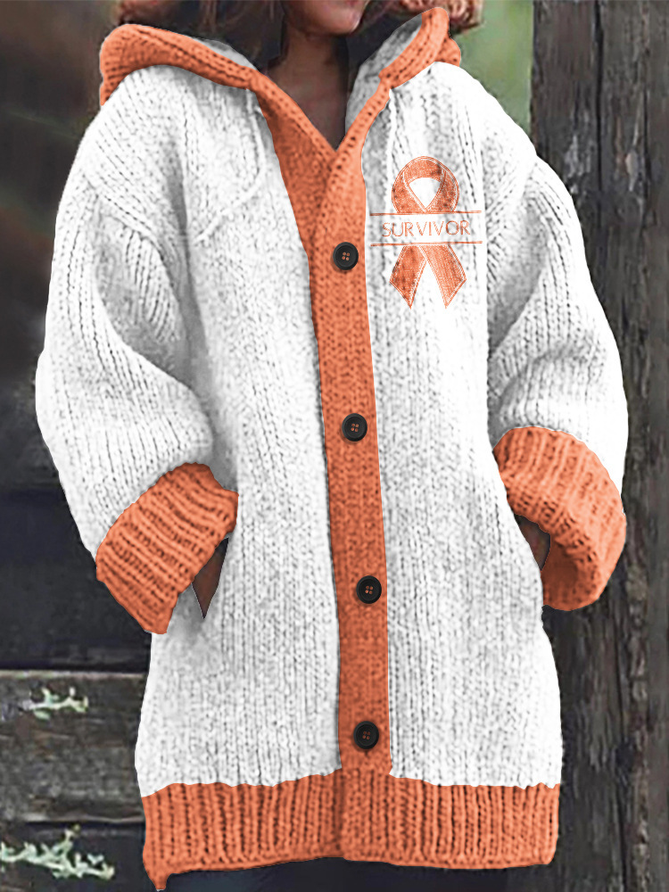 Women's Colorful Animal Print Hooded Button Cardigan Sweater