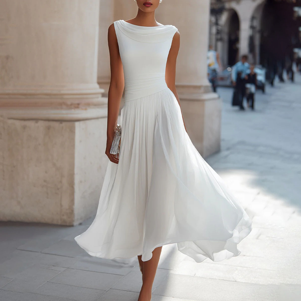 Women's Elegant Solid Color Sleeveless High Waist Maxi Dress