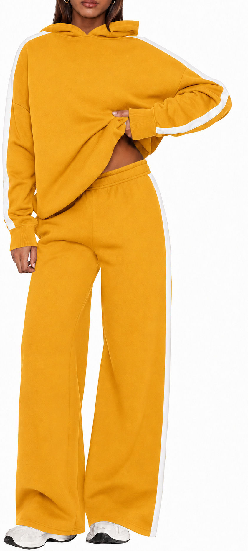 Women's Colorblock Hoodie & Wide-Leg Pants Two-Piece Set