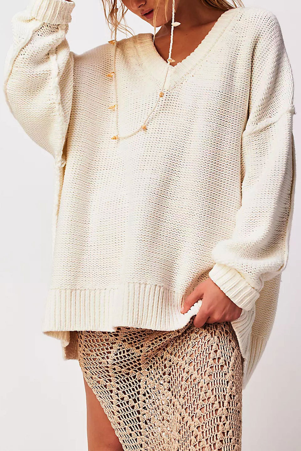 V-Neck Loose Knit Pullover Sweater