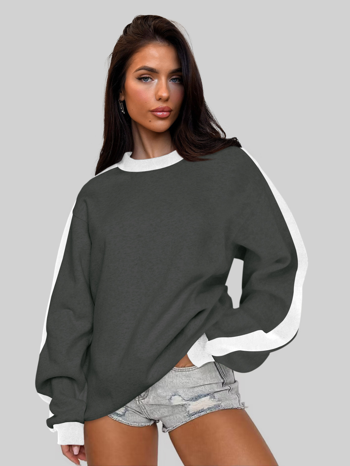 Women's Color-Block Crewneck Pullover Long-Sleeve Sweatshirt