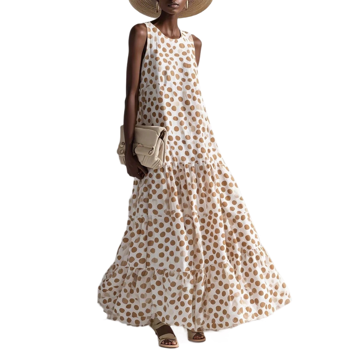 Polka Dot Sleeveless Maxi Dress
