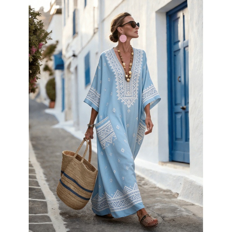 Women's Animal Print A-Line Midi Dress Long Sleeve Crew Neck Casual