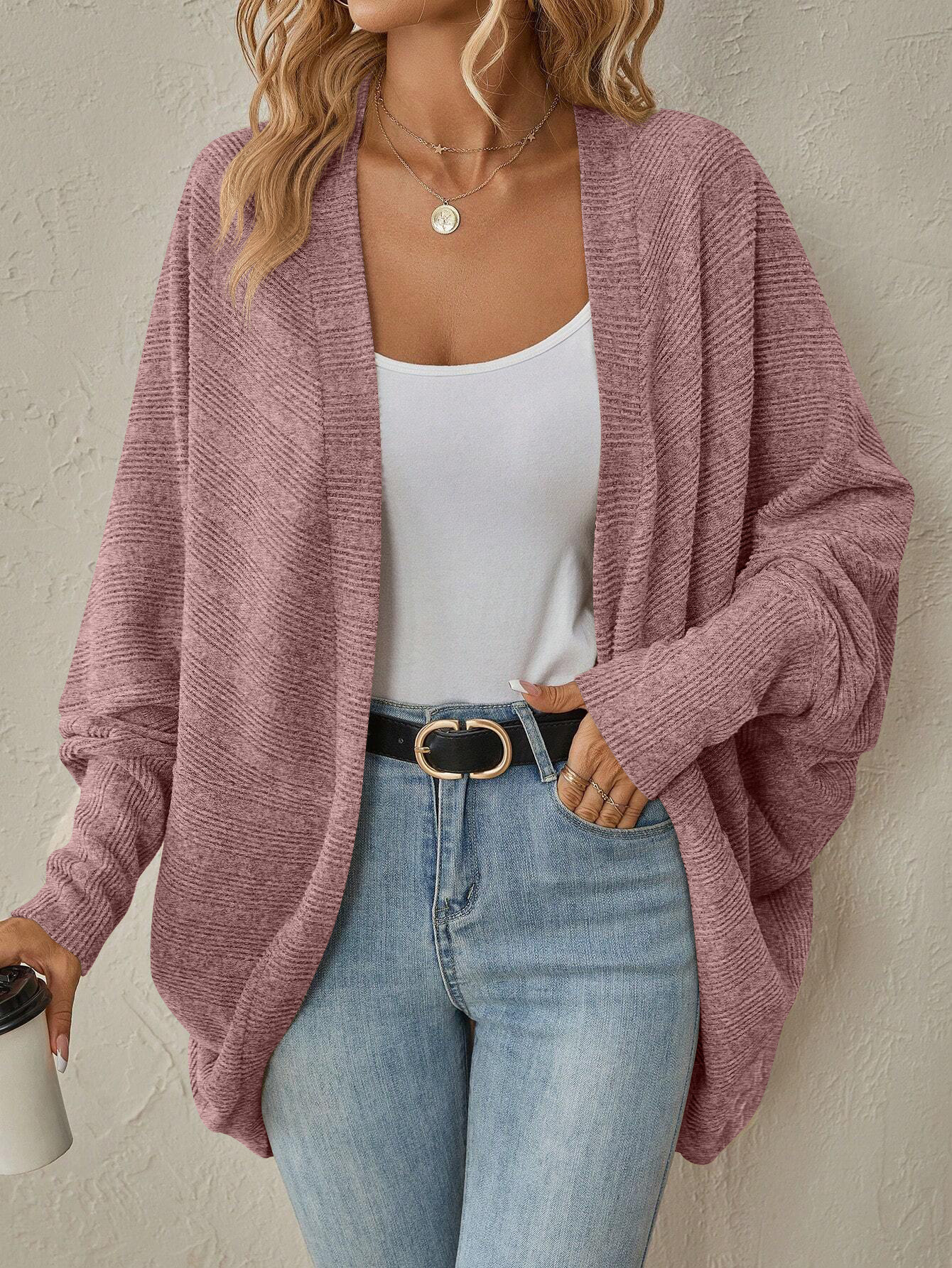 Women's Solid V-Neck Midi Knit Cardigan Slimming Casual Layering Sweater