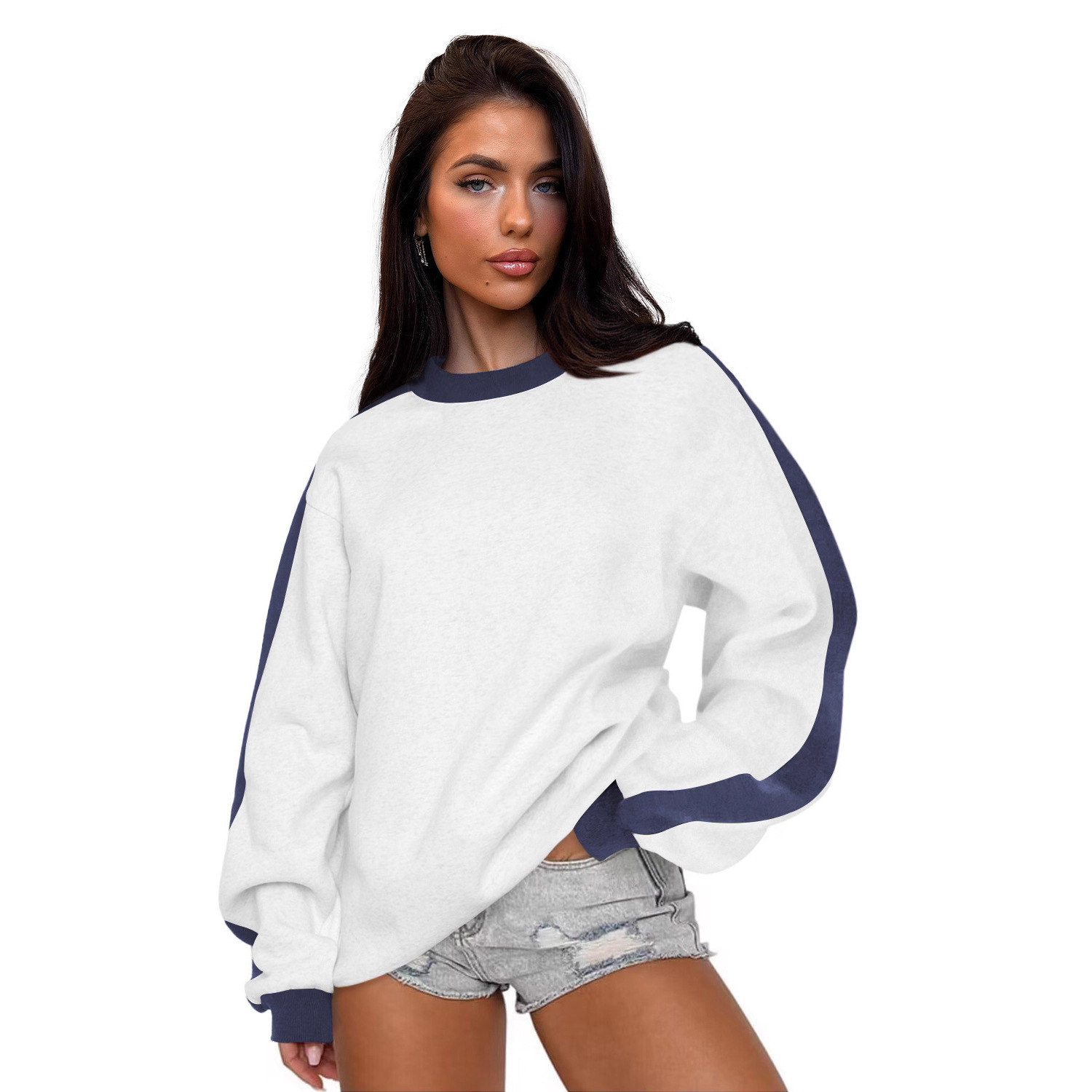 Women's Color-Block Crewneck Pullover Long-Sleeve Sweatshirt