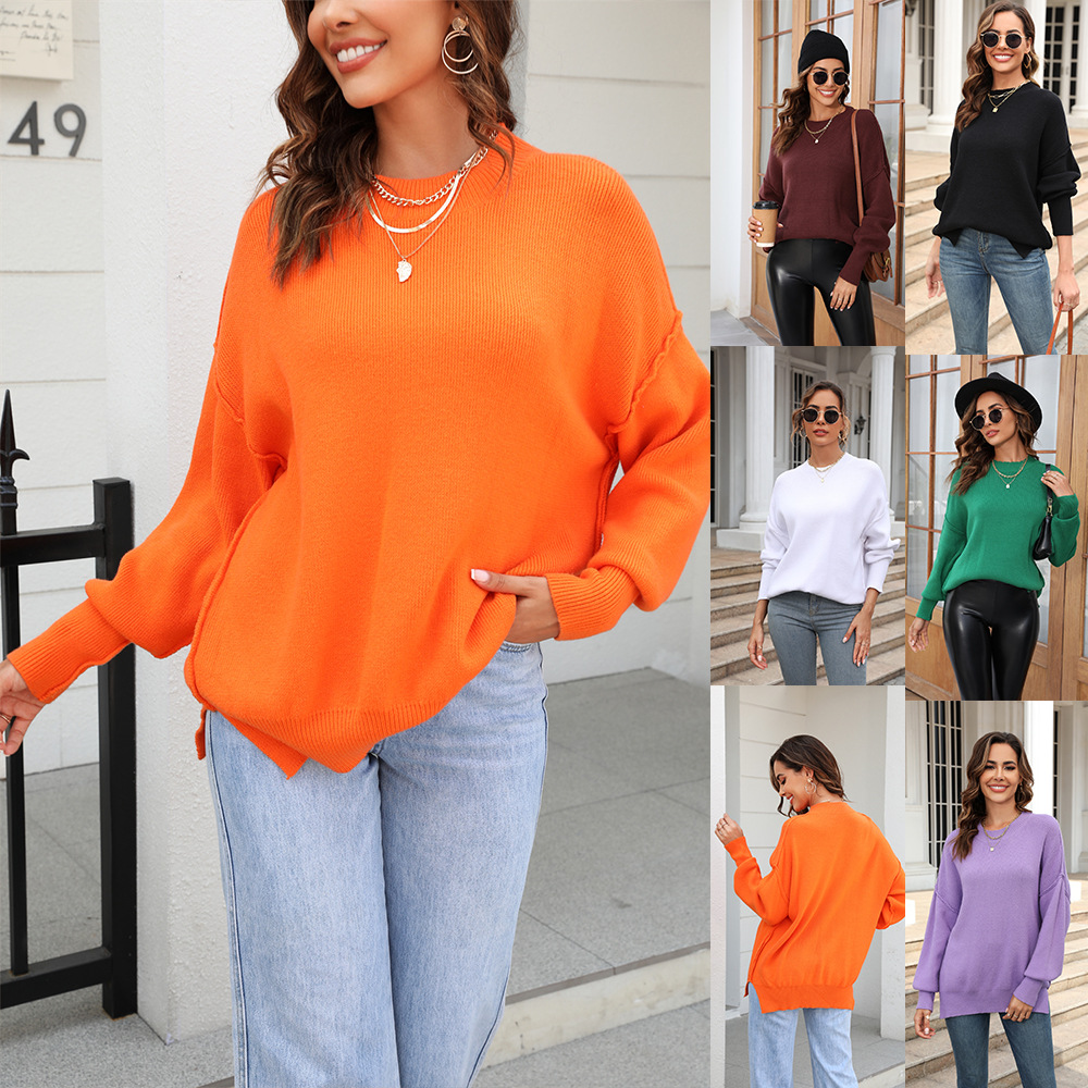 Women's Plus Size Loose Crewneck Pullover Knit Sweater