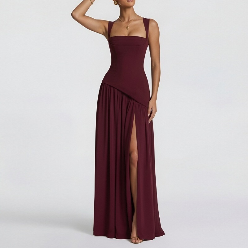 Women's Elegant Open-Back Pleated Cami Dress
