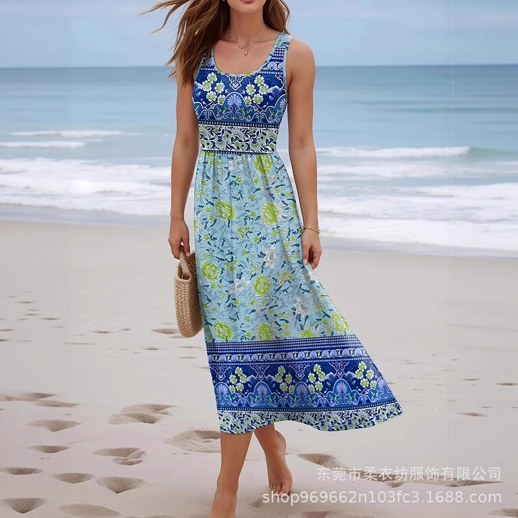 Printed Sleeveless Maxi Dress for Beach and Casual Wear