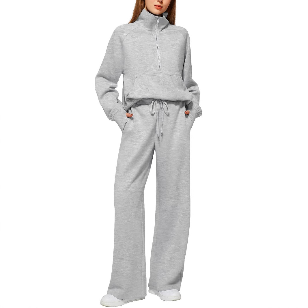 Women's Two-Piece Zip Sweatshirt and Wide-Leg Pants Set