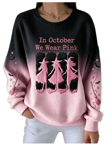 Halloween Witch Broom Print Crewneck Long-Sleeve Pullover Sweatshirt