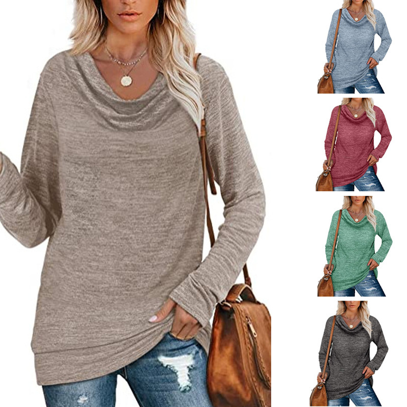 Women's Casual Long Sleeve Cowl Neck Midi Tunic Top Plus Size Patchwork Knit