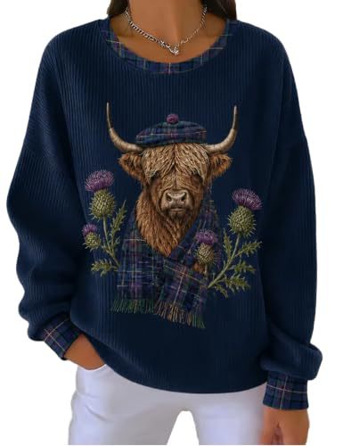 Women's Retro Floral Bull Head Print Sweatshirt