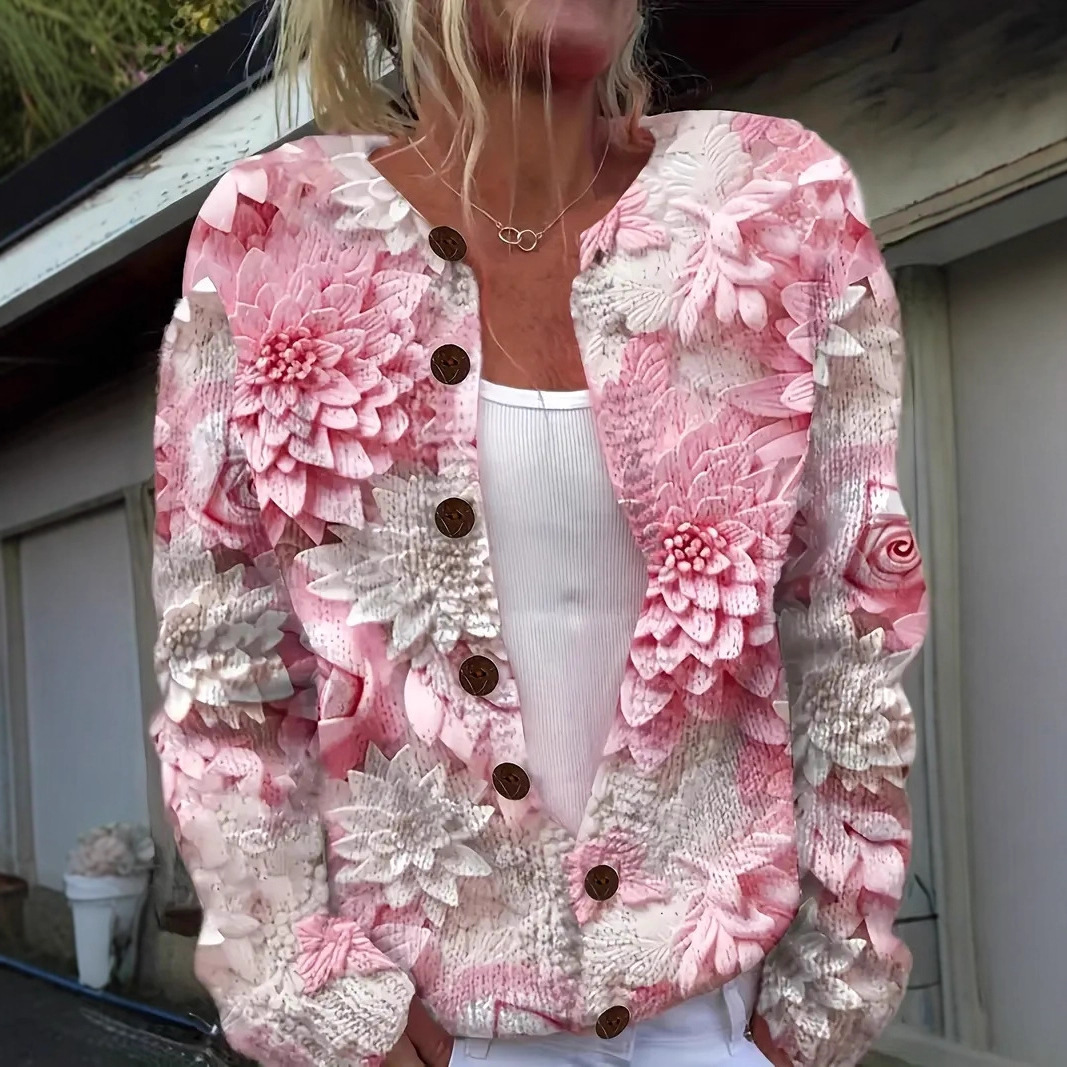 Women's Floral Print Button-Down Cardigan