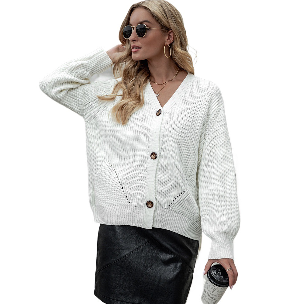 Women's Solid Color Open-Front Cardigan Short Knit Sweater Loose Fit