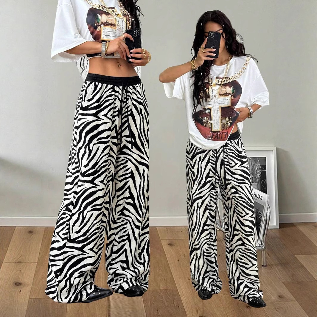 Striped Zebra Print Wide-Leg Lounge Pants