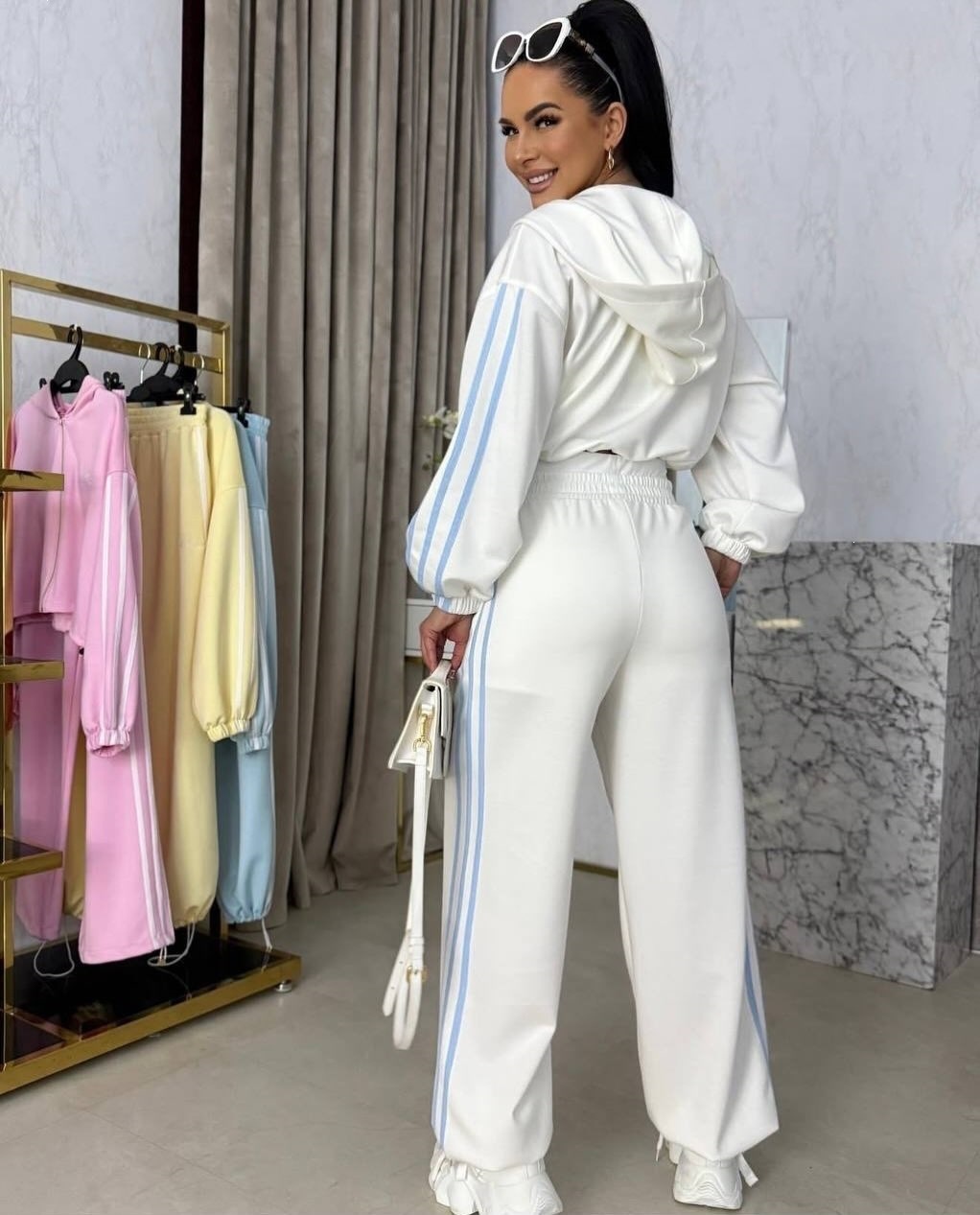 Women's Long Sleeve Zip Hooded Tie-Waist Cardigan and Wide-Leg Pants Set