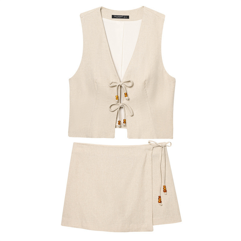 Beaded Sleeveless Vest and Midi Skirt Set