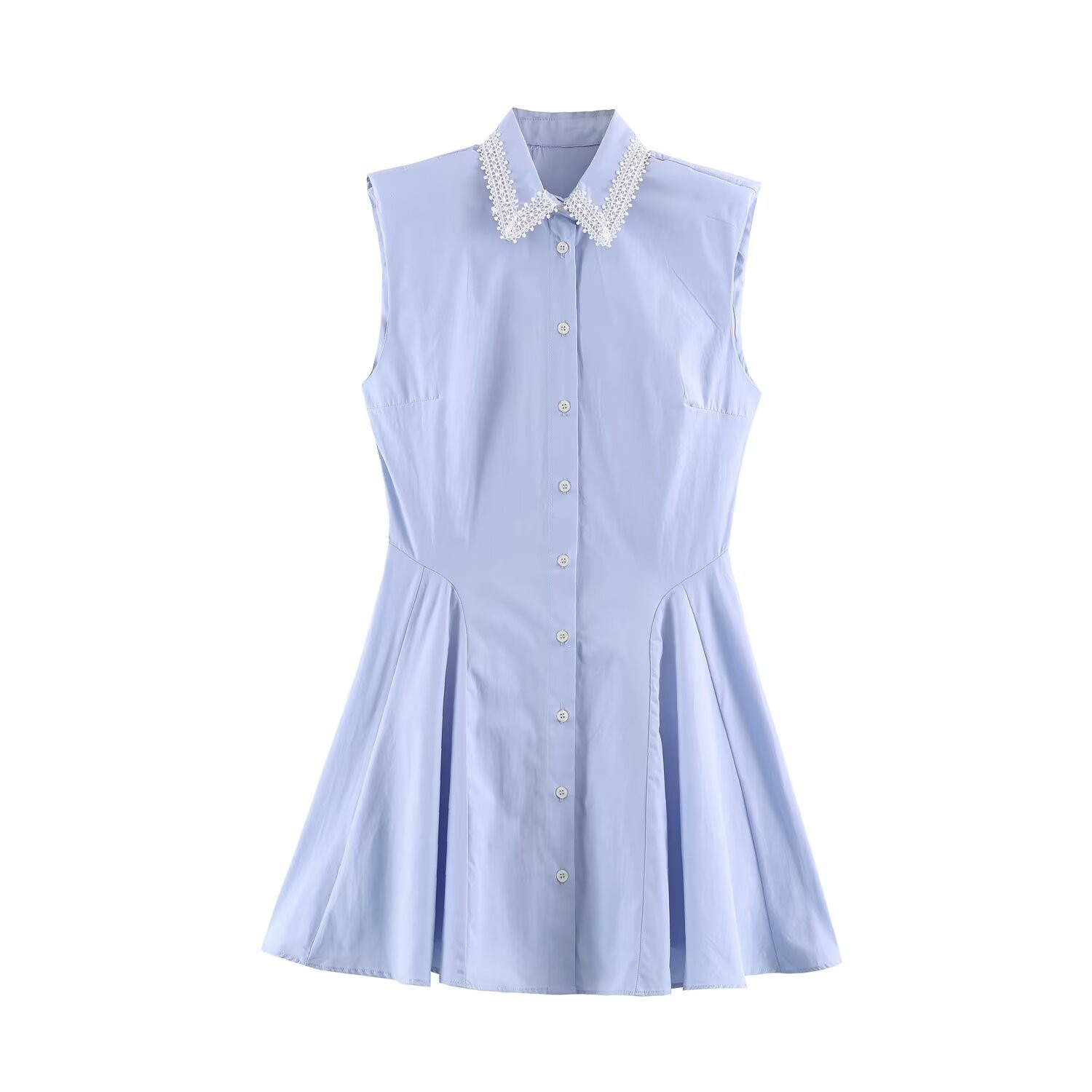 Women's Sleeveless Collared Shirt Dress A-Line Solid