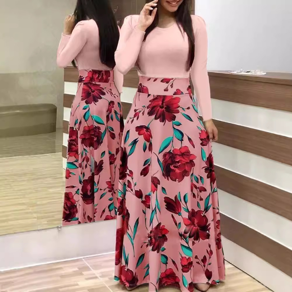Floral Print Colorblock Long & Short Sleeve Dress