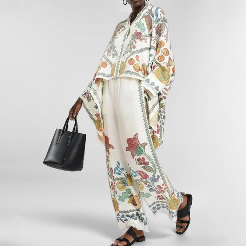 Women's Floral Print Top and Pants Two-Piece Set, Loose Fit Long Sleeve