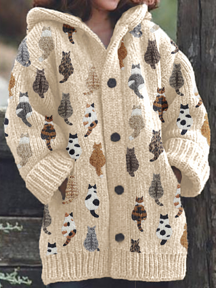 Women's Animal & Plant Print Hooded Button Cardigan