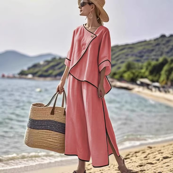 Women's Striped Print Wide-Leg Pants Casual Set