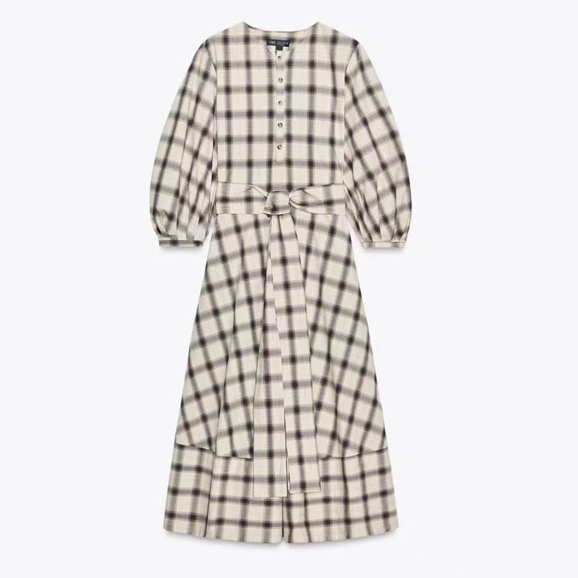 Women's Button-Front Long-Sleeve Belted Plaid Shirt Dress