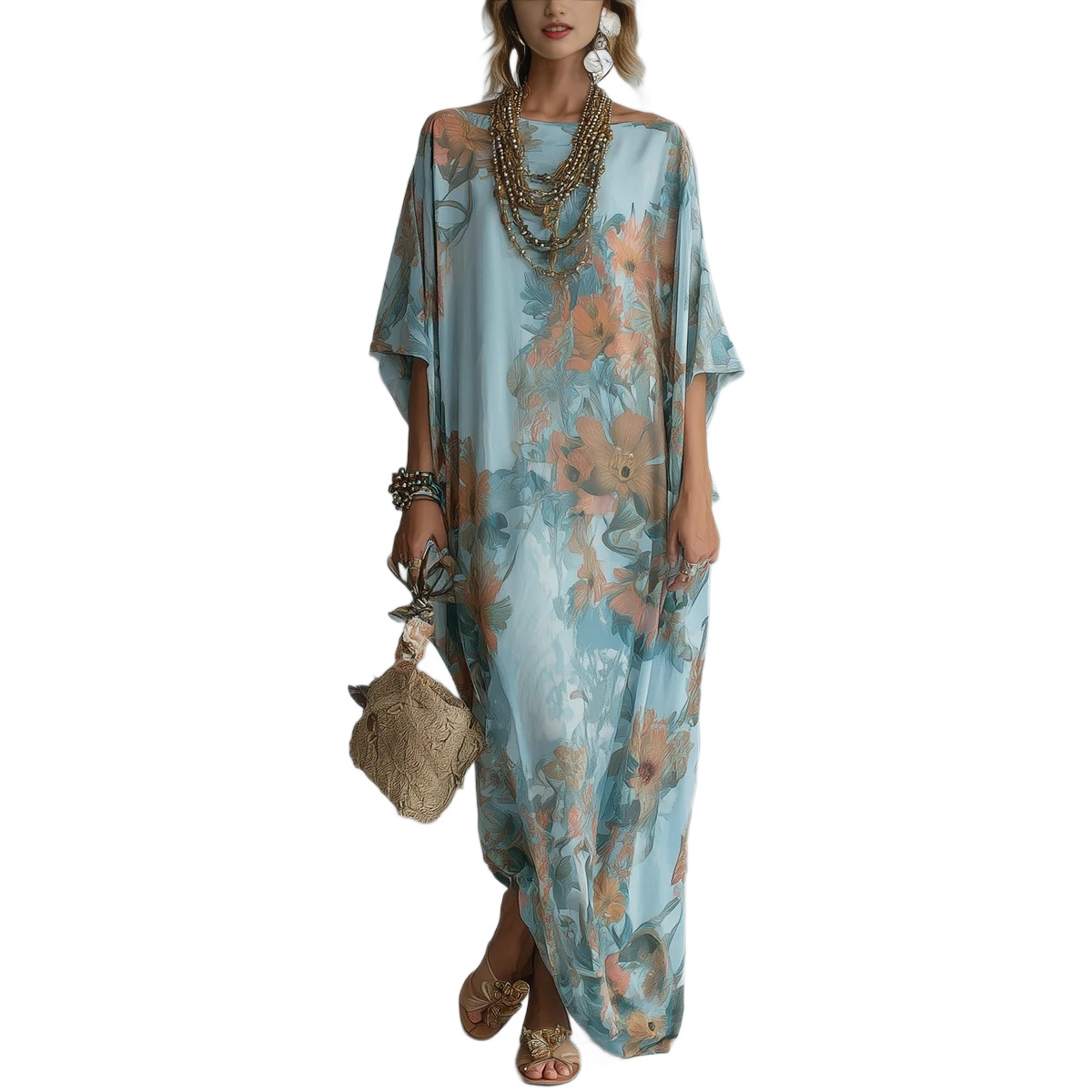 Women's Floral Print Off-Shoulder Maxi Dress Loose Fit