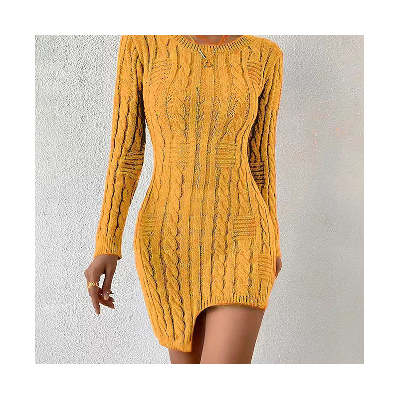 Crewneck Knit Sweater Dress Slim Bodycon Midi Pullover