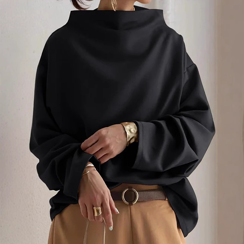 Women's Loose Fit Mock Neck Long Sleeve Top