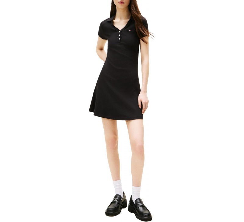 Polo Collar Short Sleeve Dress Women's Casual A-Line Midi