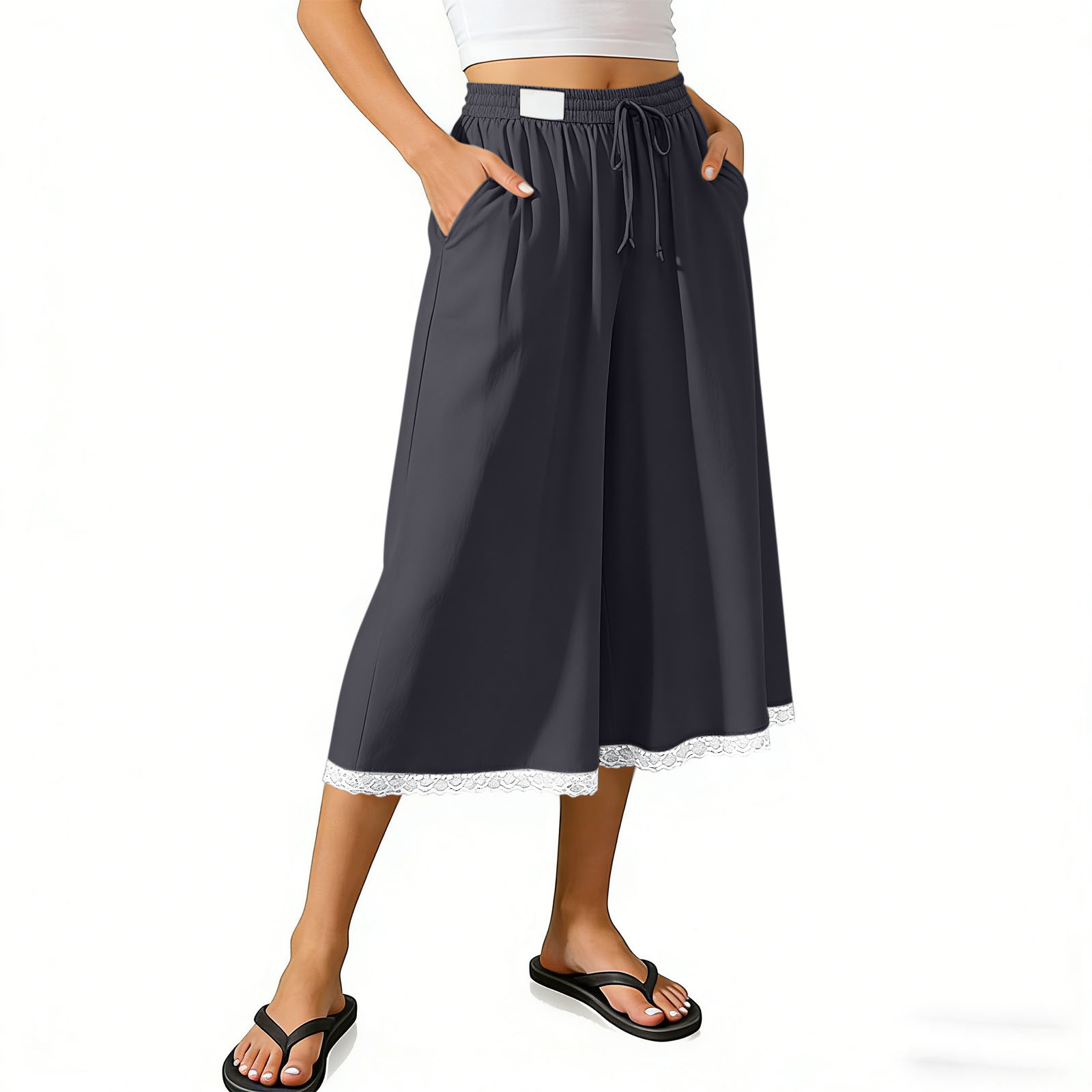 Wide-Leg Cotton-Linen Cropped Beach Pants