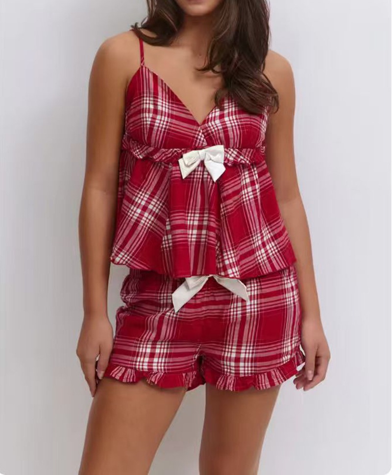Women's Retro Plaid Bow Two-Piece Set