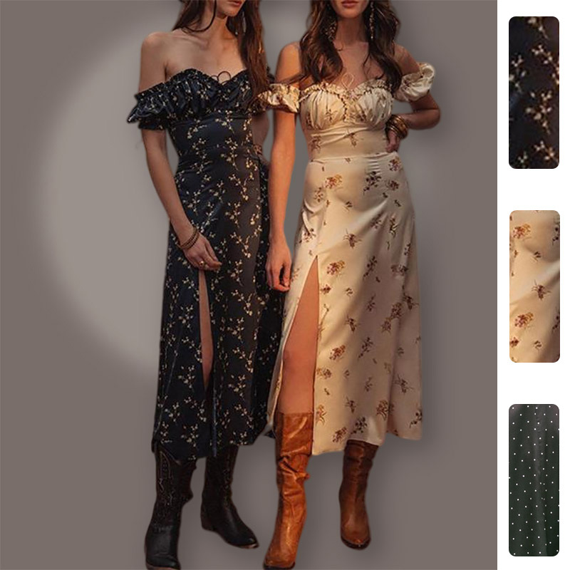 Women's Floral Off-Shoulder High Slit Long Dress