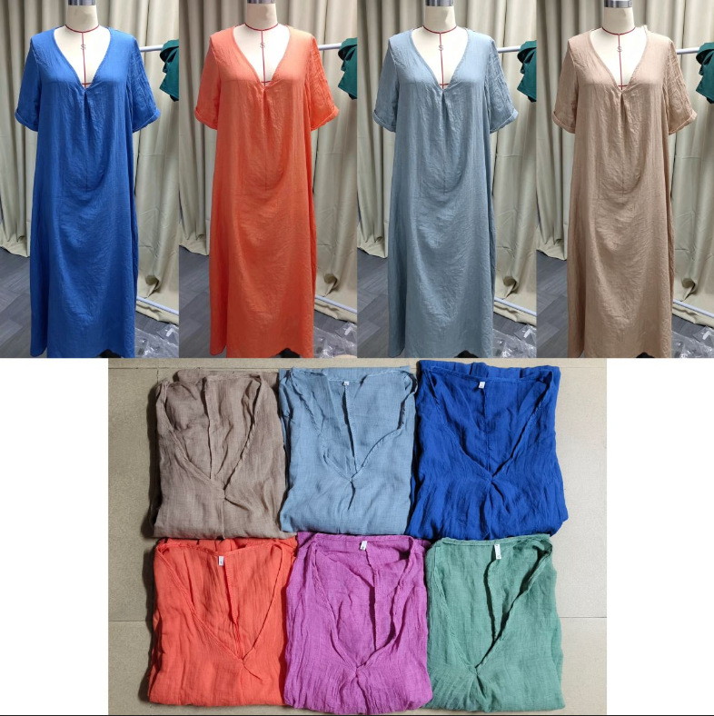 Cotton-Linen V-Neck Semi-Formal Dress