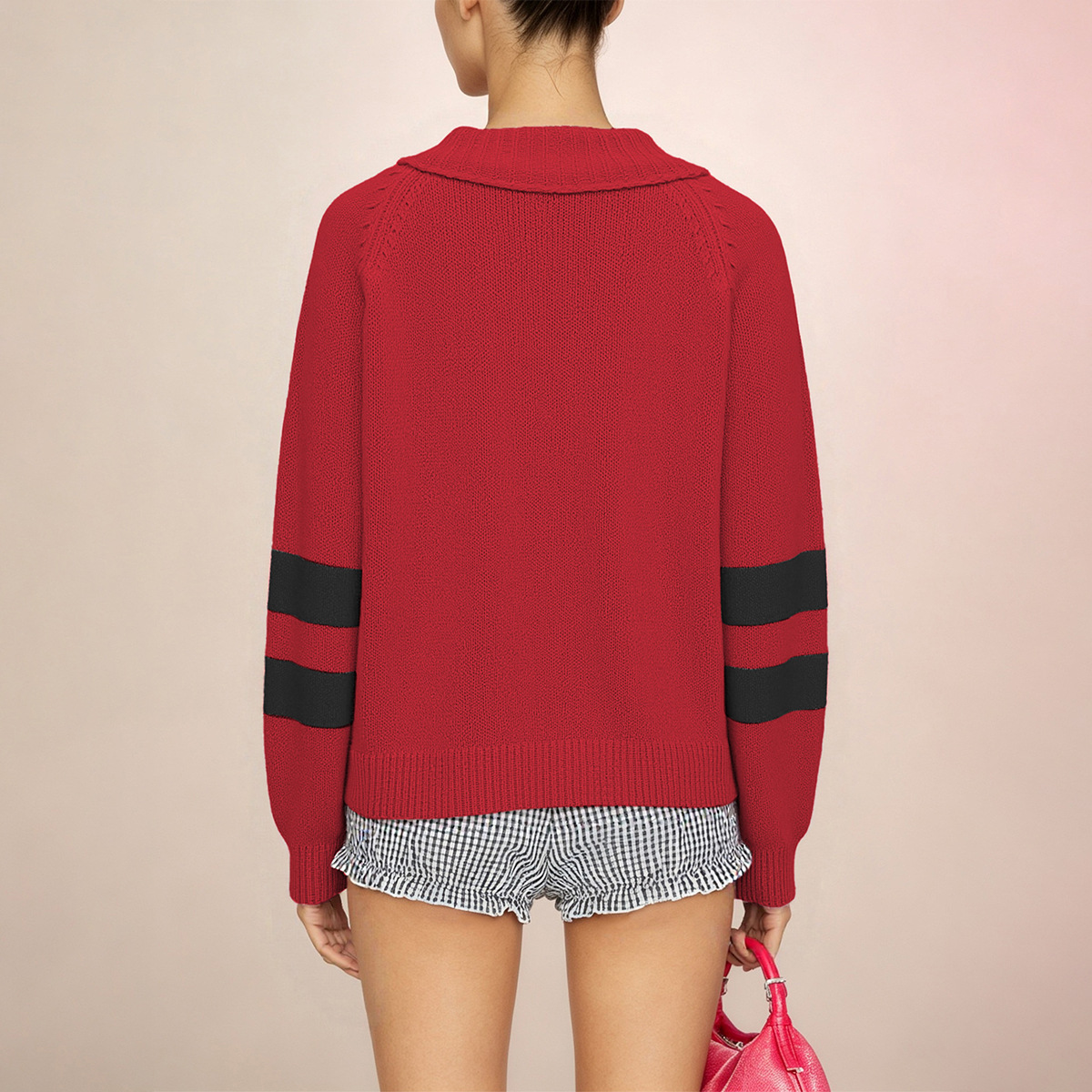 Color-Block V-Neck Button-Front Cardigan Sweater for Women