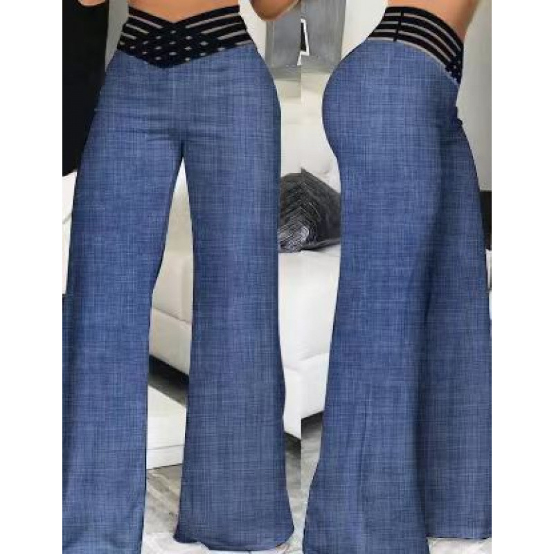 Women's High-Waist Cutout Belted Wide-Leg Straight Pants